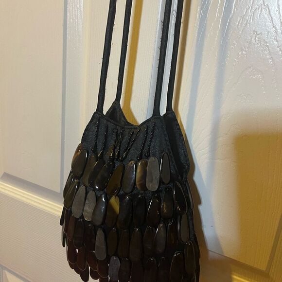 Lili Lua Vintage black satin bag cover with tortoises shells black beads accent - Picture 4 of 11